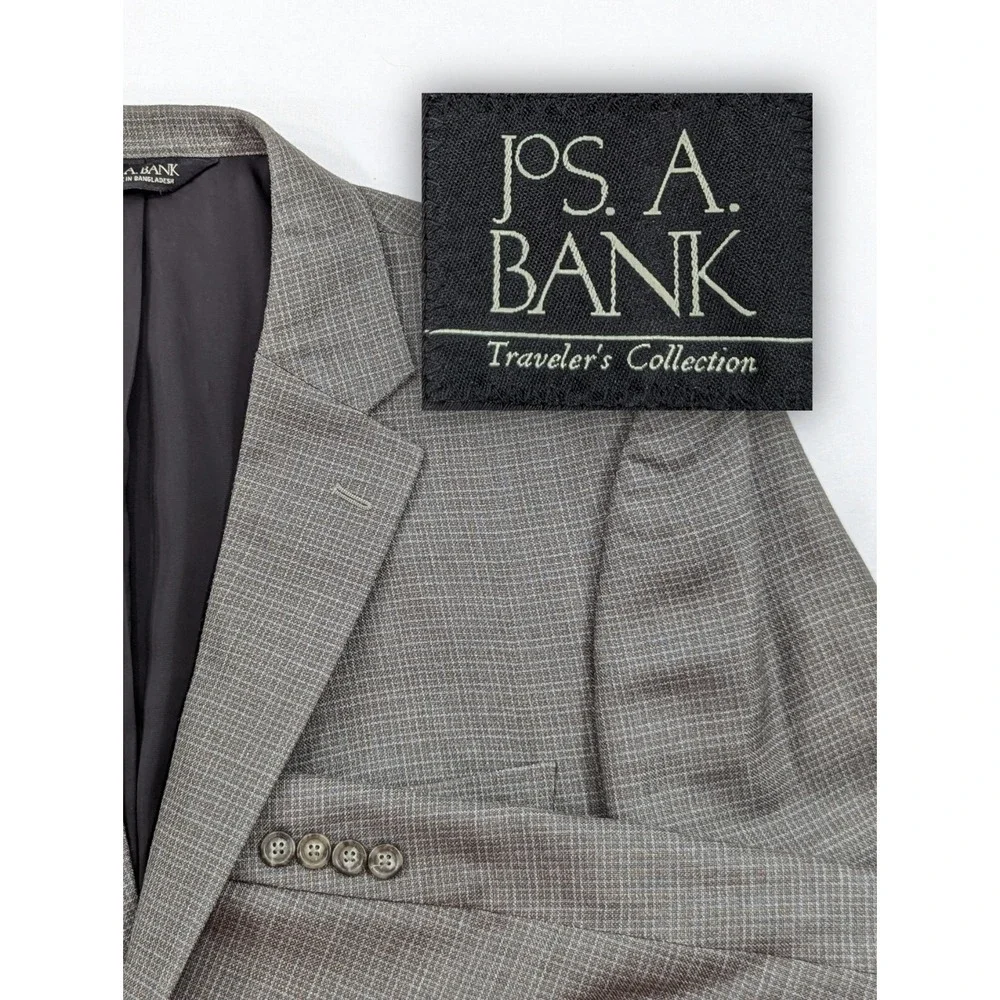 Jos. A Bank Blazer‎ Coat Sport Jacket Silk Wool Nailhead Plaid 46L 50